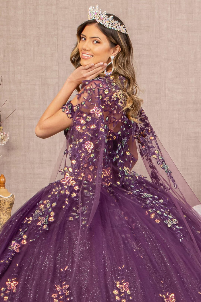 Purple and Gold Quince Cape Dress by Elizabeth KGL3171