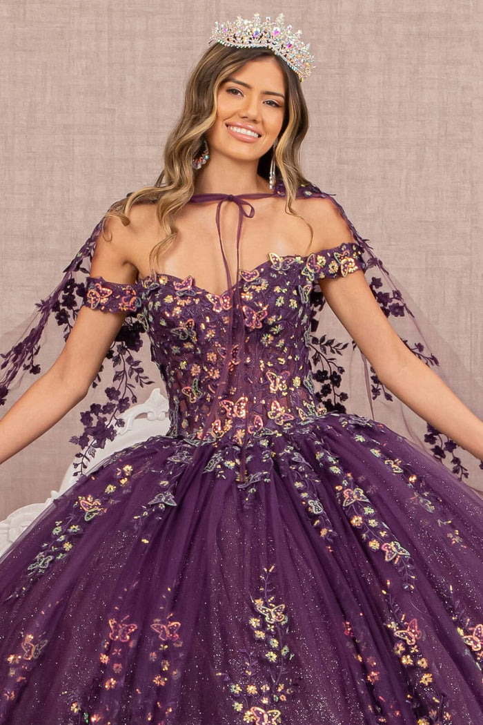 Purple and Gold Quince Cape Dress by Elizabeth KGL3171