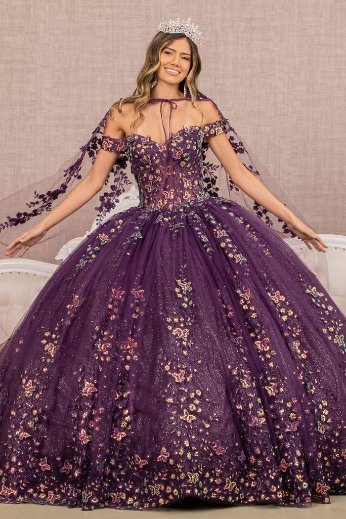 Purple and Gold Quince Cape Dress by Elizabeth KGL3171