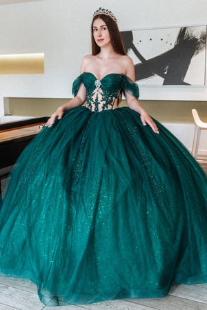 Off Shoulder Corset Ball Gown by GLS Gloria GL3502 - XS / Green - Quinceanera Dresses