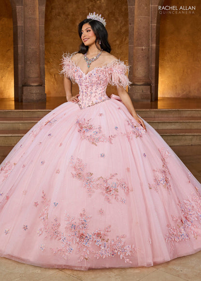 Rachel Allan RQ2186 Off Shoulder Feather Quinceanera Dress