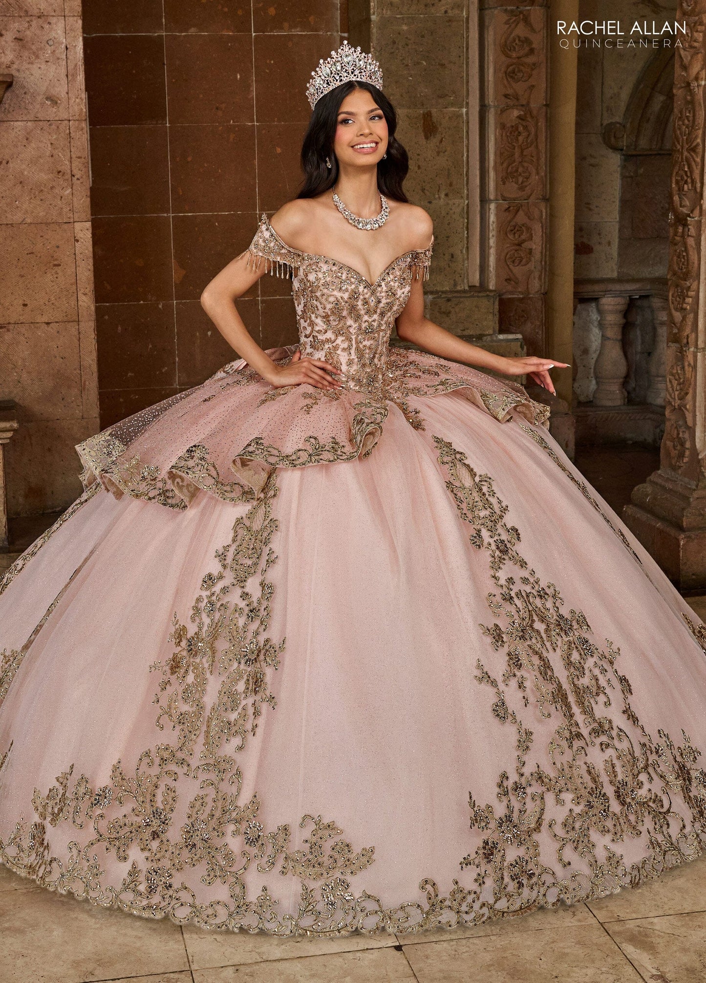 Rachel Allan RQ3129 Off Shoulder Fringe Quinceanera Dress