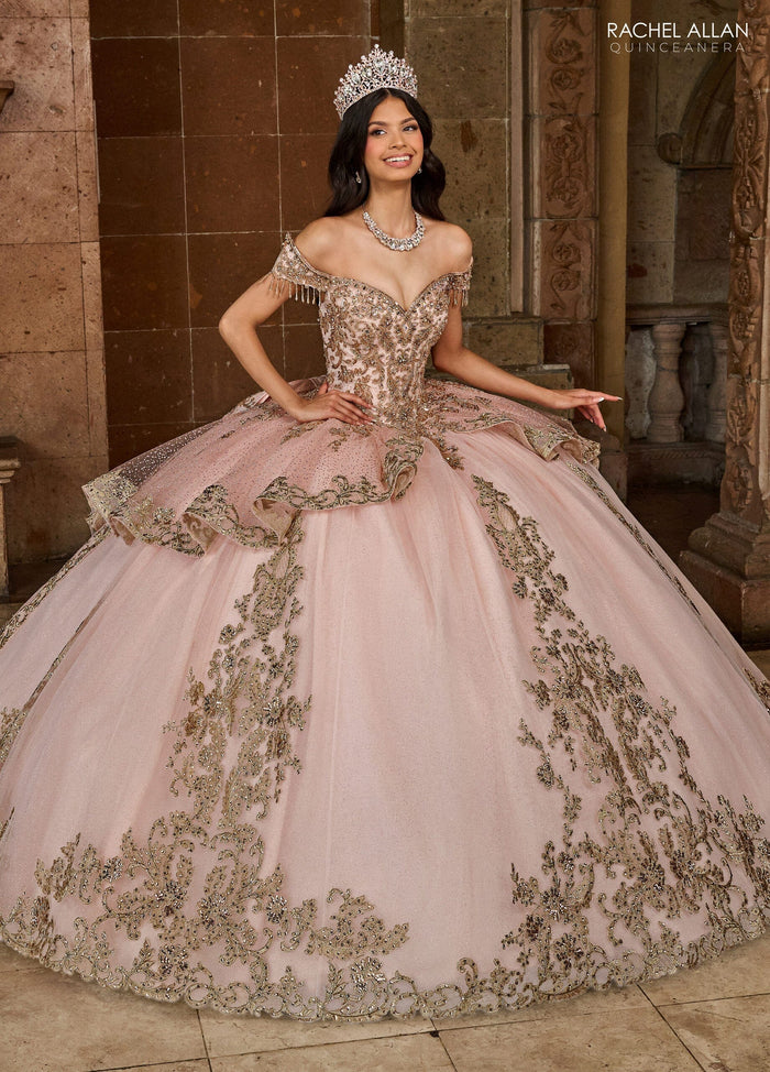 Rachel Allan RQ3129 Off Shoulder Fringe Quinceanera Dress
