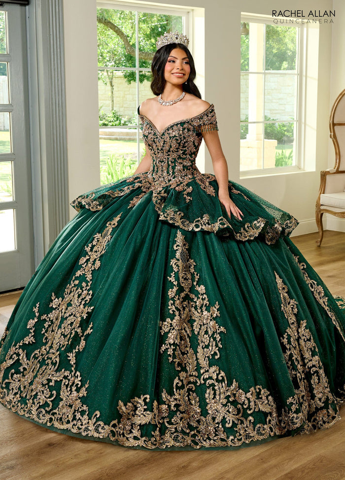 Rachel Allan RQ3129 Off Shoulder Fringe Quinceanera Dress