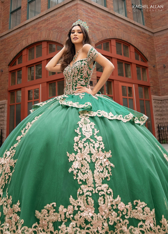 Rachel Allan RQ3129 Off Shoulder Fringe Quinceanera Dress