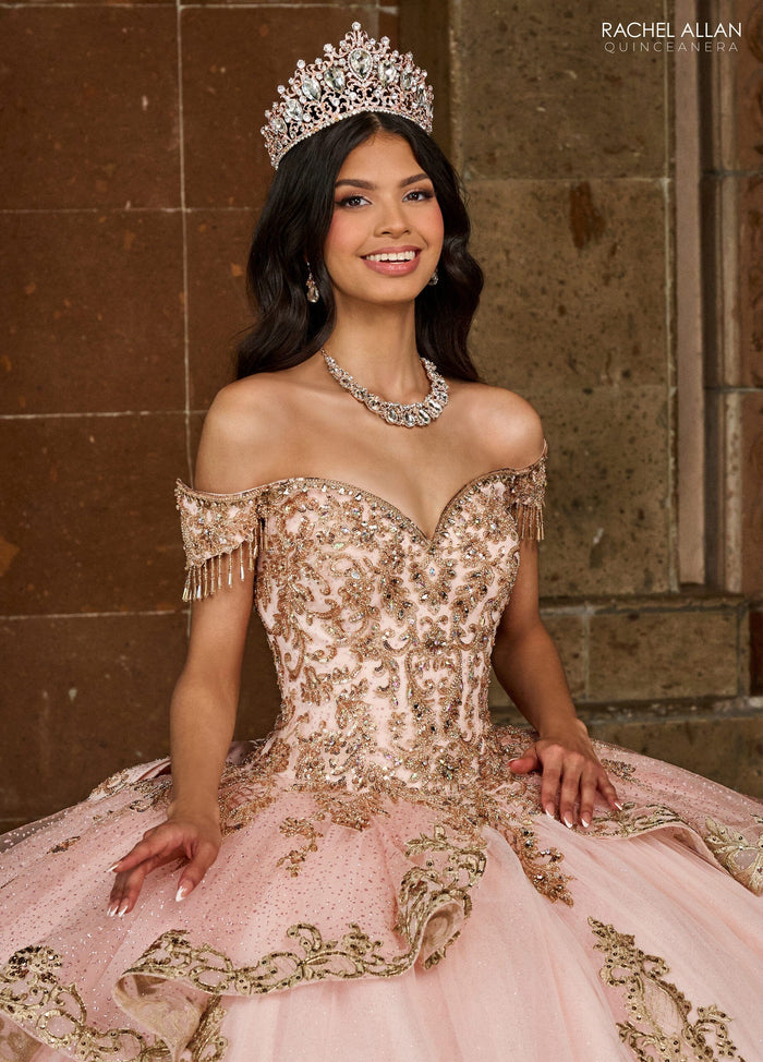 Rachel Allan RQ3129 Off Shoulder Fringe Quinceanera Dress
