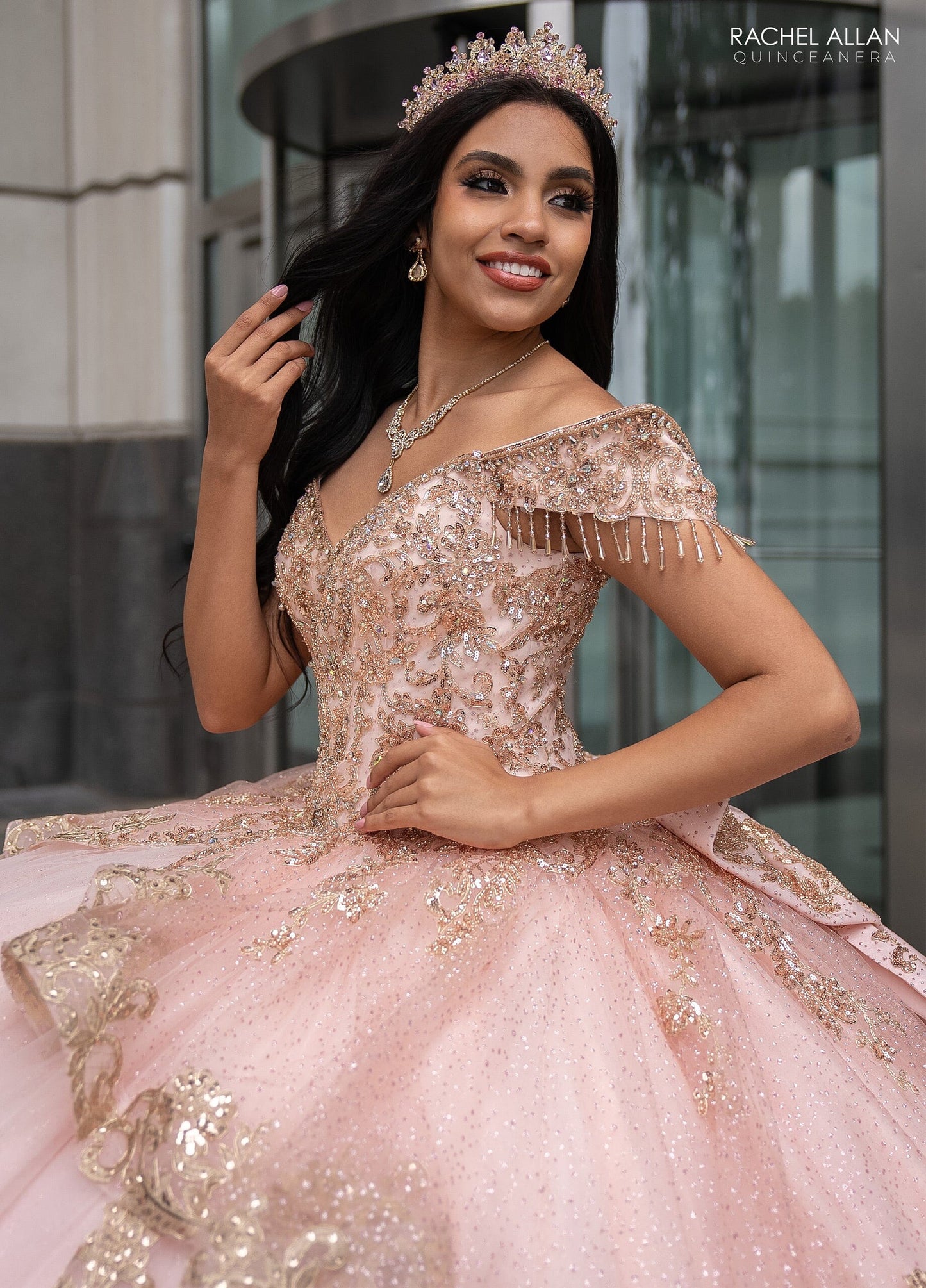 Rachel Allan RQ3129 Off Shoulder Fringe Quinceanera Dress