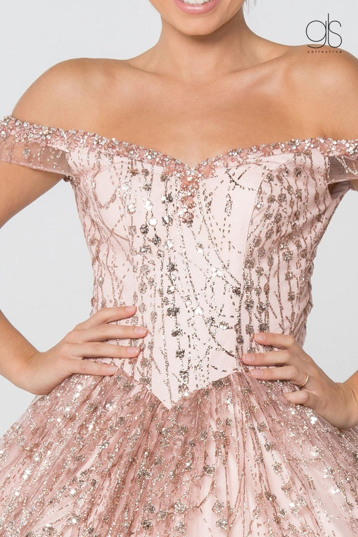 Off the Shoulder Quince Dress Glitter Ball Gown by Elizabeth K GL2831