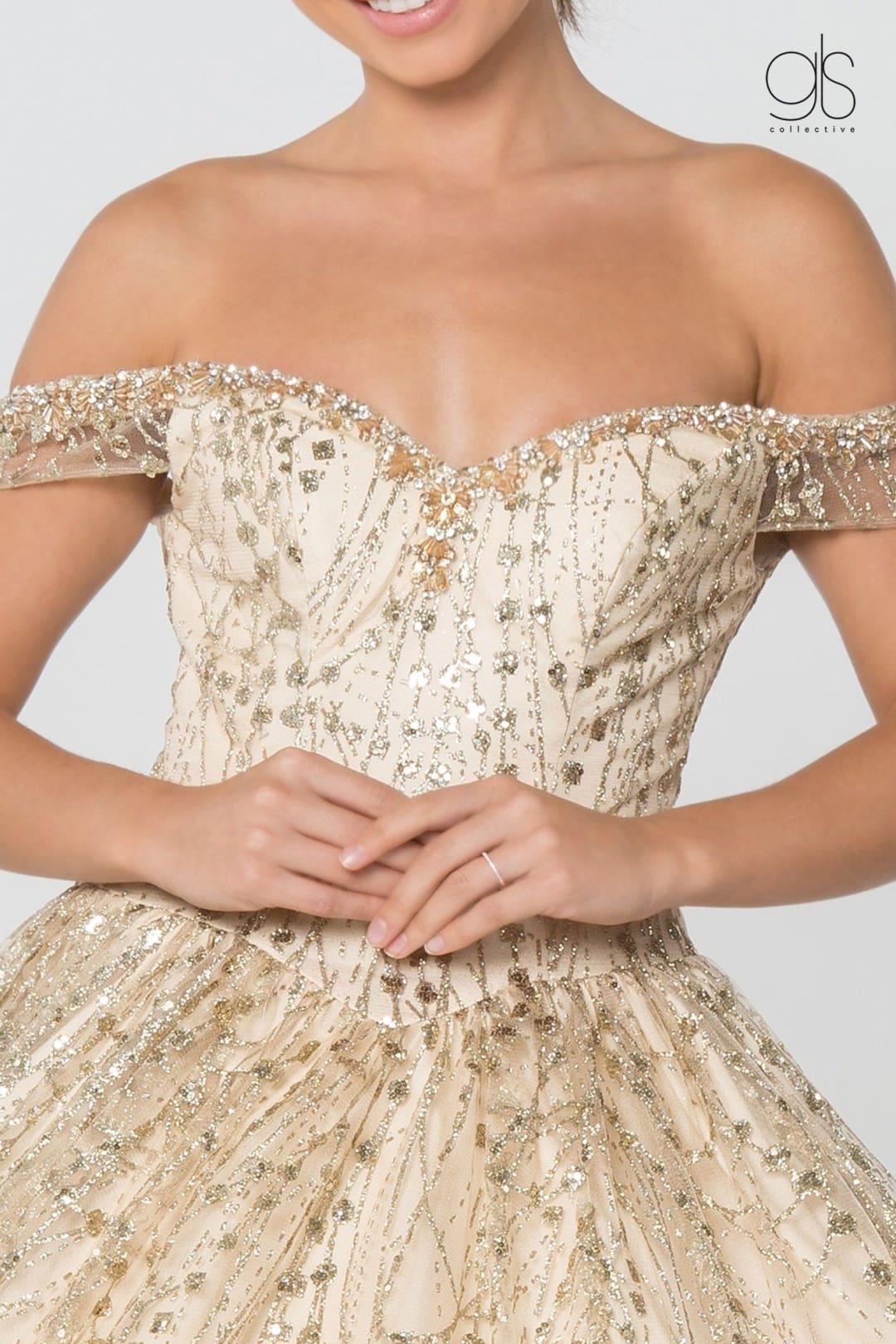 Off the Shoulder Quince Dress Glitter Ball Gown by Elizabeth K GL2831