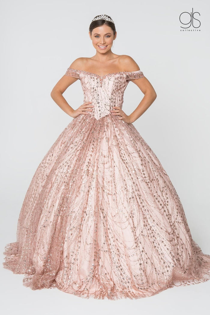 Off the Shoulder Quince Dress Glitter Ball Gown by Elizabeth K GL2831