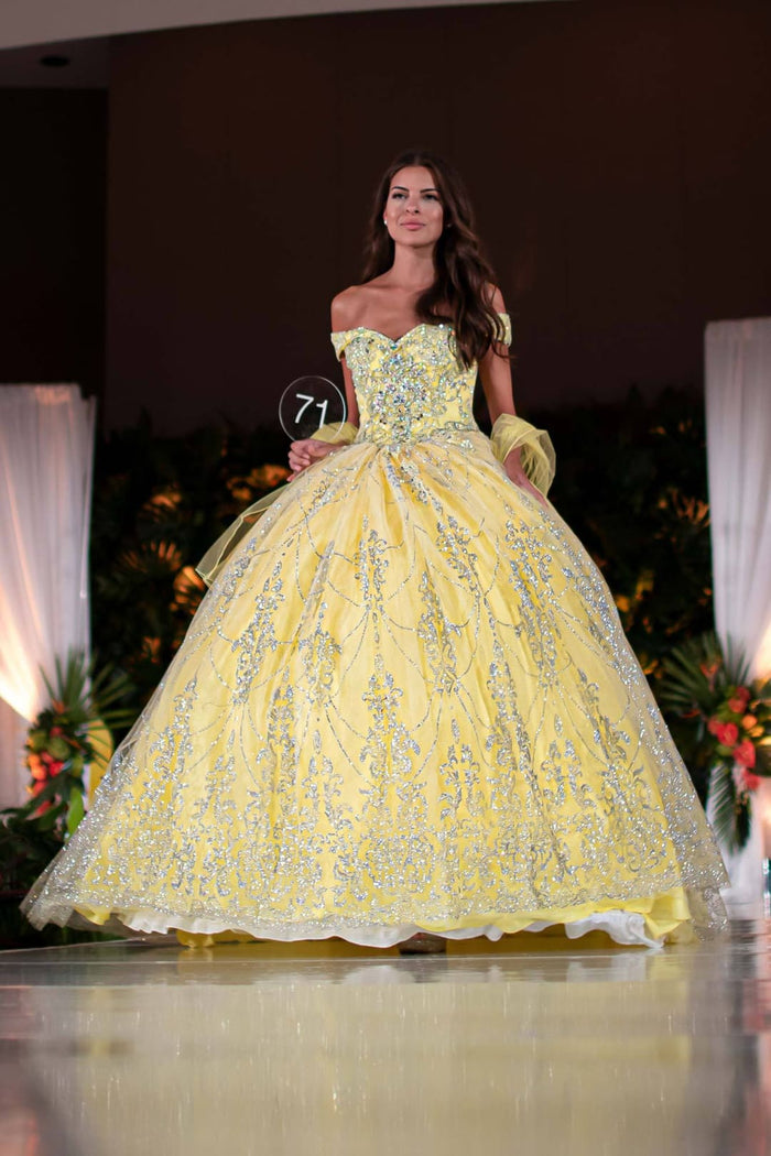 Off Shoulder Glitter Gown by Elizabeth KGL2910