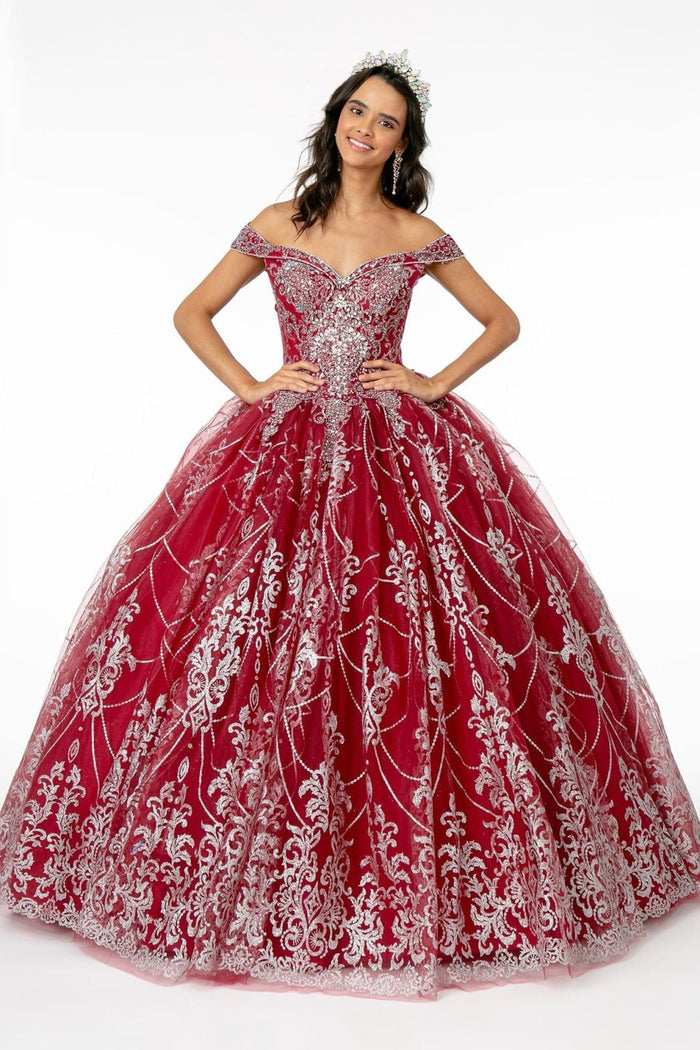 Off Shoulder Glitter Gown by Elizabeth KGL2910