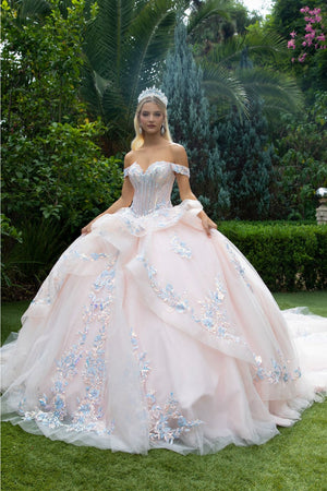 Off Shoulder Layered Ball Gown by GLS Gloria GL3596 - XS / Blush - Quinceanera Dresses