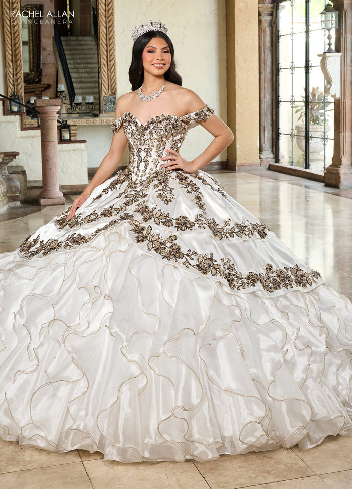 Off-Shoulder Quinceañera Dress with Embroidery Detachable Jacket by Rachel Allan RQ5001