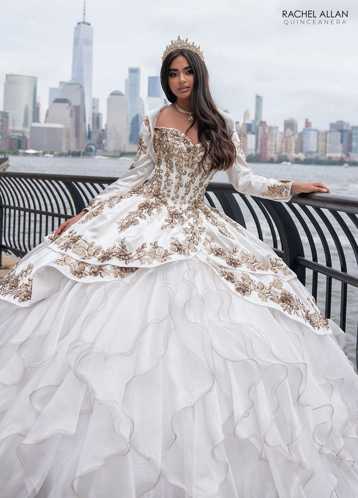 Off-Shoulder Quinceañera Dress with Embroidery Detachable Jacket by Rachel Allan RQ5001