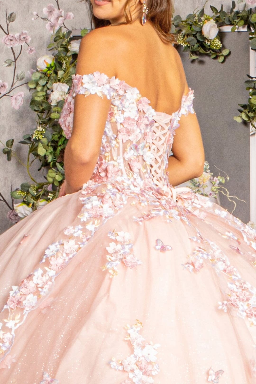 Off Shoulder Sheer Corset Ball Gown by Elizabeth K GL3182 - Quinceanera Dresses