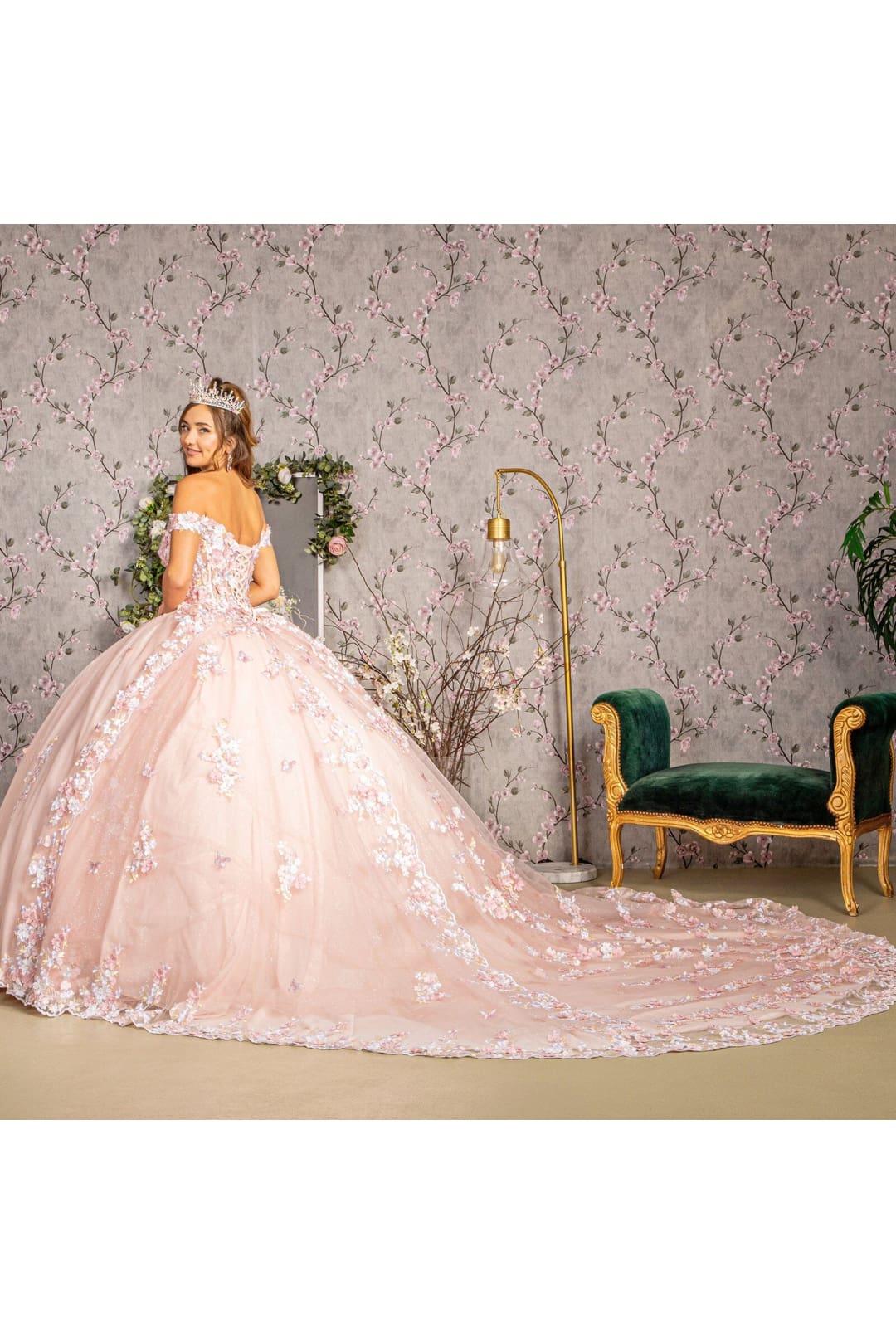 Off Shoulder Sheer Corset Ball Gown by Elizabeth K GL3182 - Quinceanera Dresses