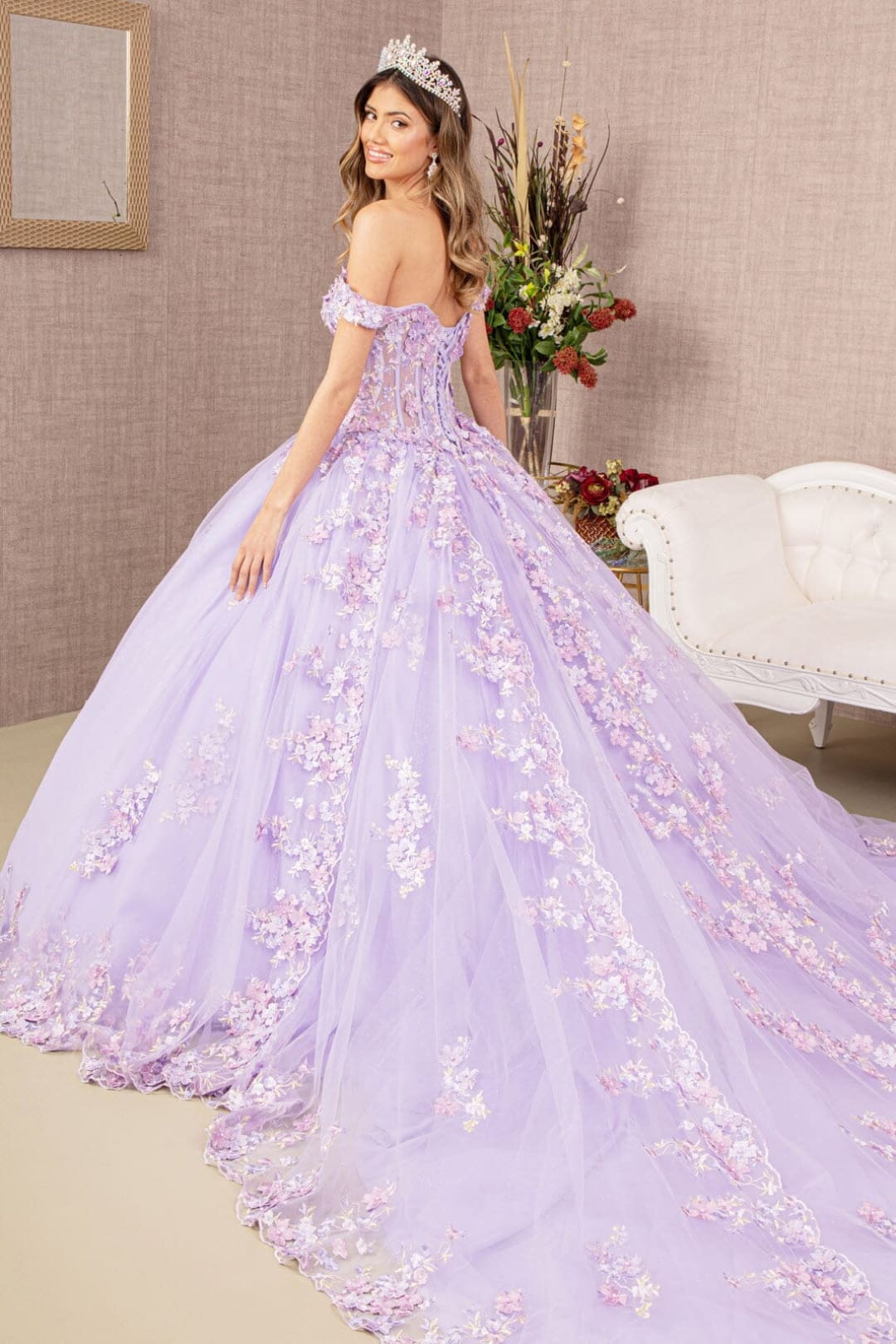 Off Shoulder Sheer Corset Ball Gown by Elizabeth K GL3182 - Quinceanera Dresses