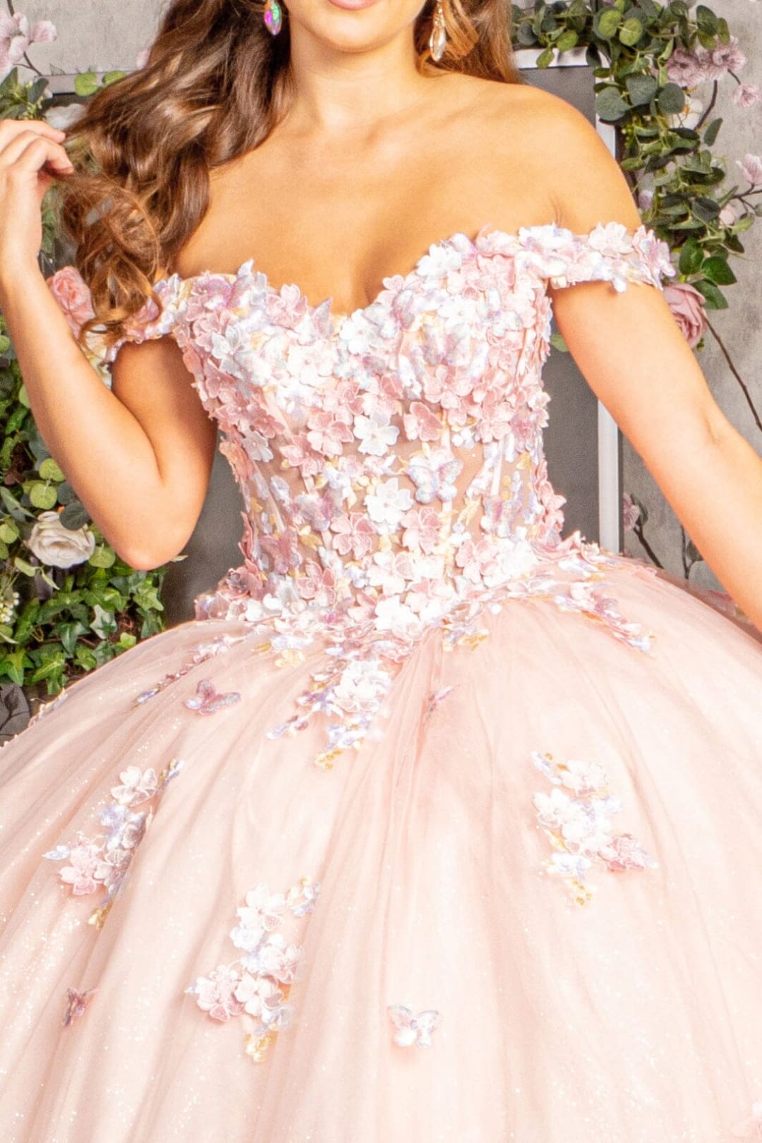 Off Shoulder Sheer Corset Ball Gown by Elizabeth K GL3182 - Quinceanera Dresses