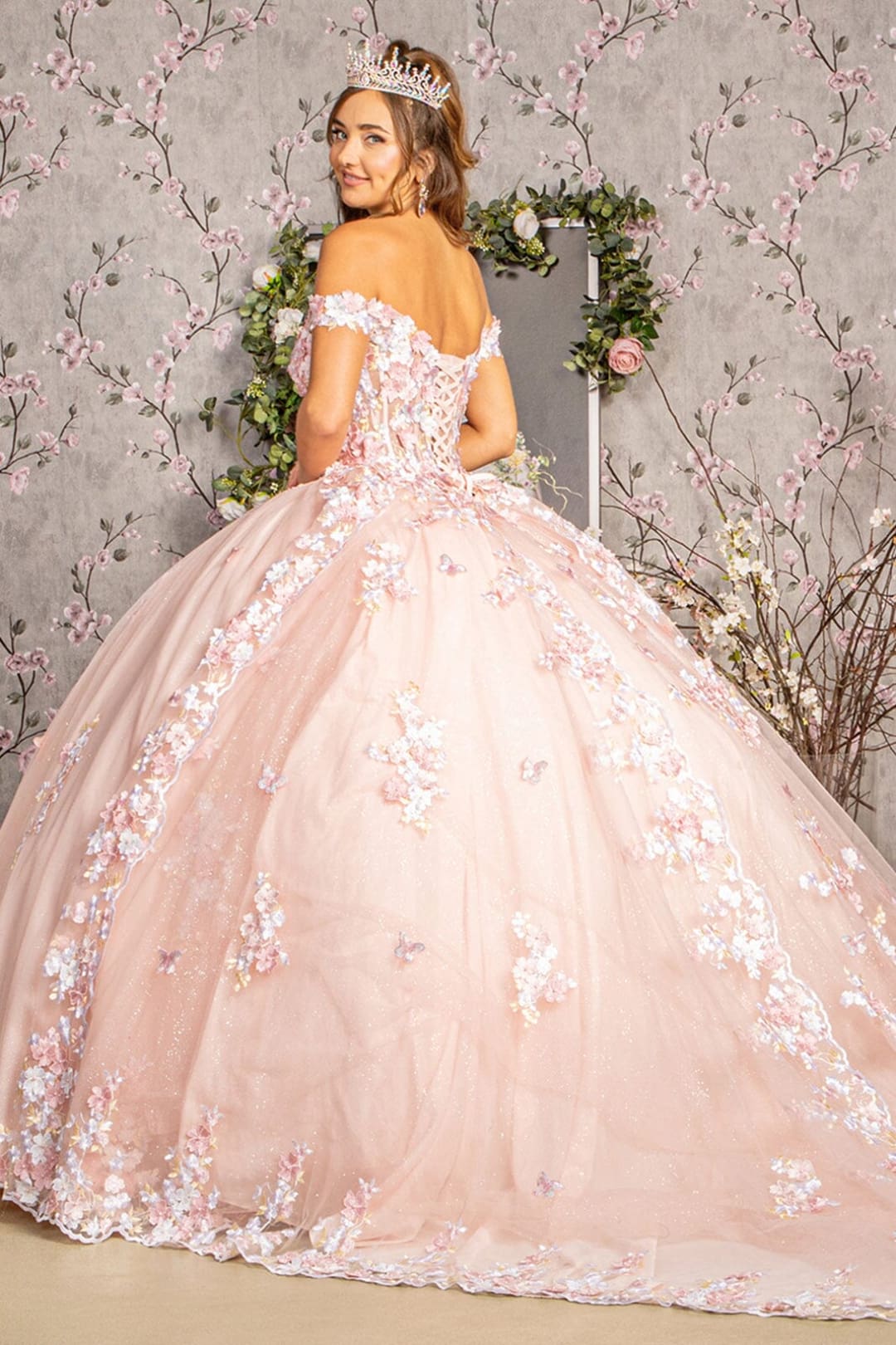 Off Shoulder Sheer Corset Ball Gown by Elizabeth K GL3182 - Quinceanera Dresses