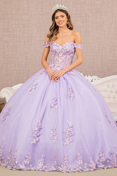 Off Shoulder Sheer Corset Ball Gown by Elizabeth K GL3182 - XS / Lilac - Quinceanera Dresses