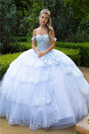 Off Shoulder Tiered Ball Gown by GLS Gloria GL3612 - XS / Light Blue - Quinceanera Dresses
