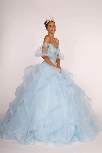 Off the Shoulder Ball Gown with Sheer Sleeves by Elizabeth K GL2601 - Quinceanera Dresses