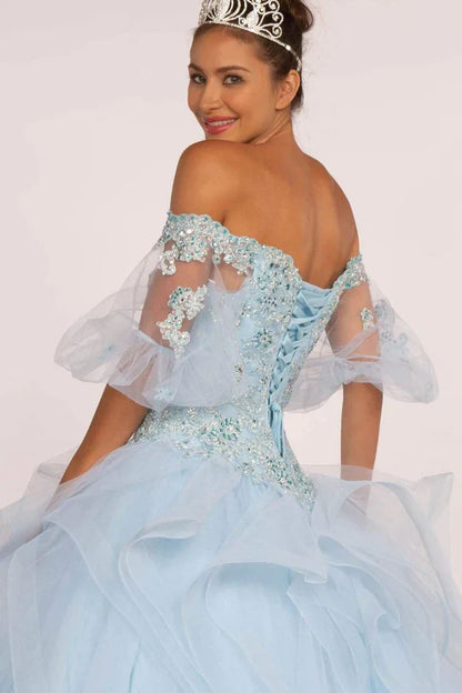 Off the Shoulder Ball Gown with Sheer Sleeves by Elizabeth K GL2601 - Quinceanera Dresses