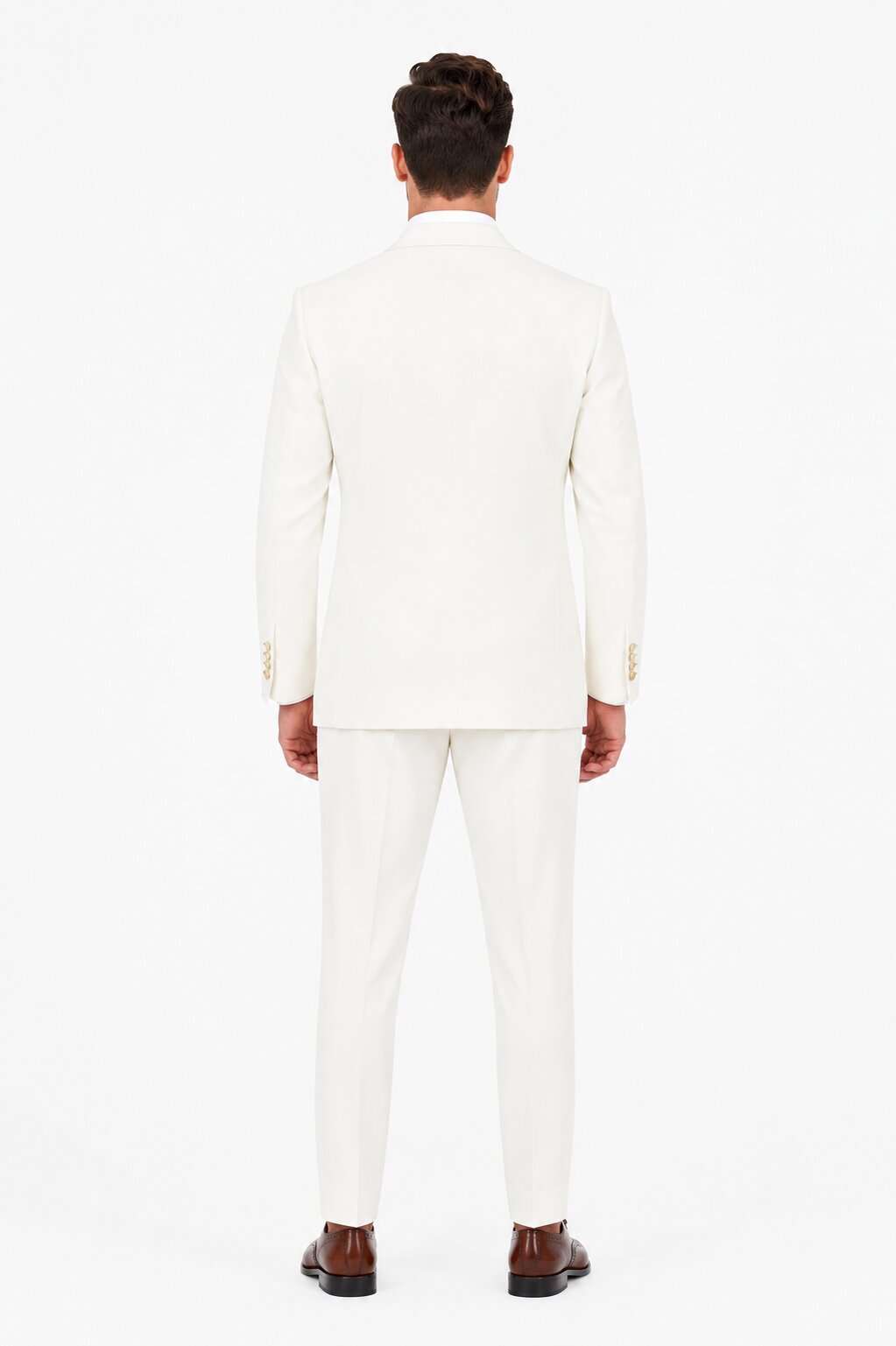 Men's Off White Statement Ticket Pocket Peak Lapel Wool Double Breasted Vest Suit with Gold Buttons – Modern Fit