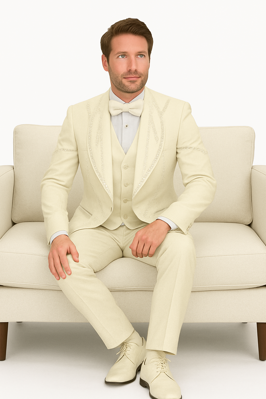 Off White Italian Wool 3-Piece Modern Fit Tuxedo