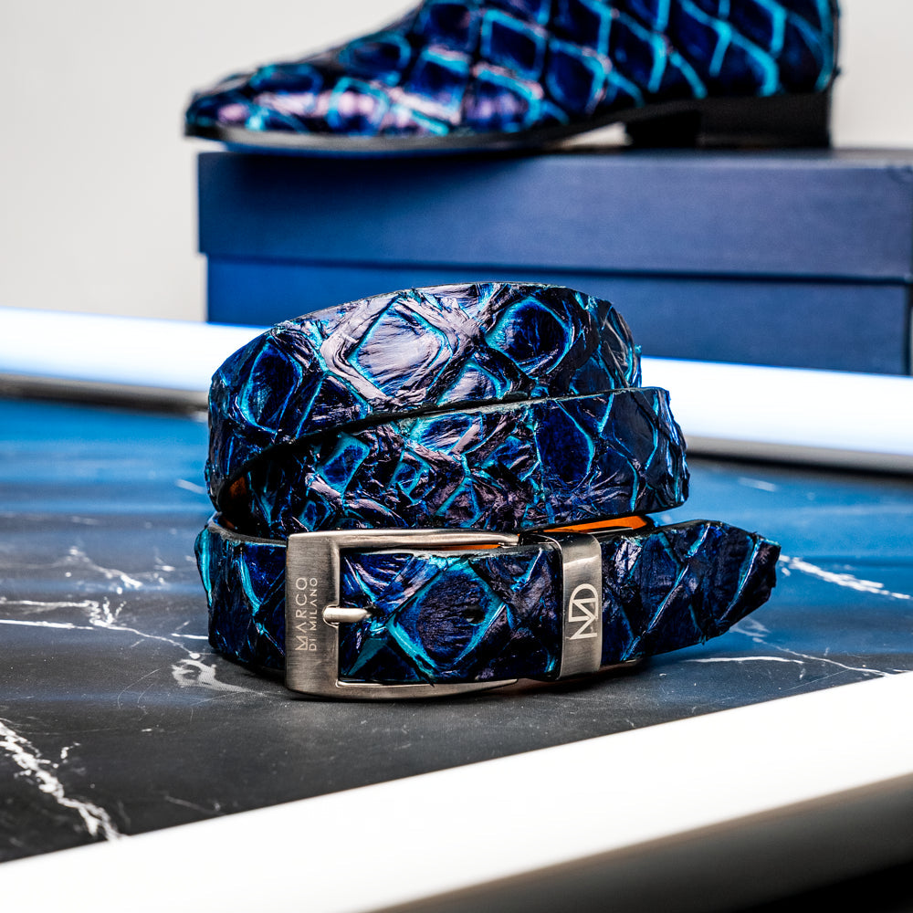 Marco Di Milano Olivieri Belt: Royal Blue Leather Loafer