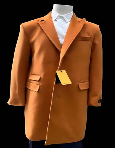 Mens Overcoat - Topcoat For Men - Winter Fabric - Mens Orange Wool Fashion Overcoat - Orange Carcoat - Men's Tuxedo USA