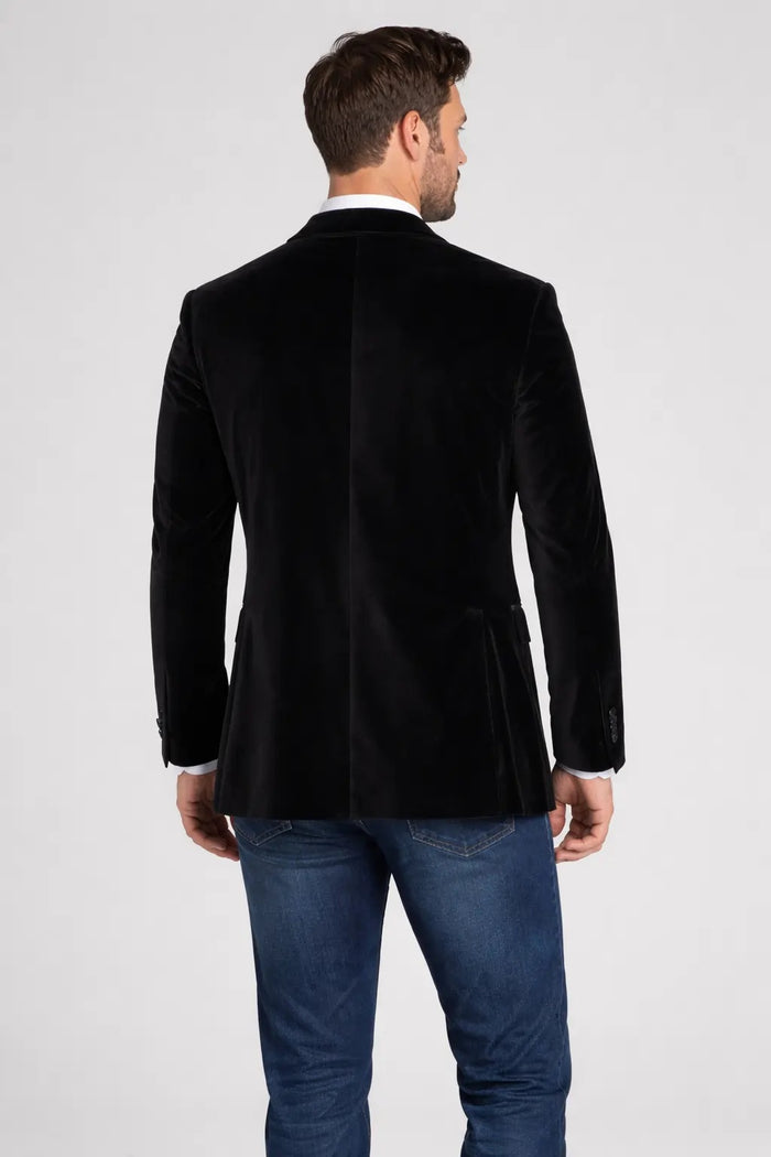 Men’s Black Velvet Shawl Collar Blazer – Elegant Evening and Party Jacket