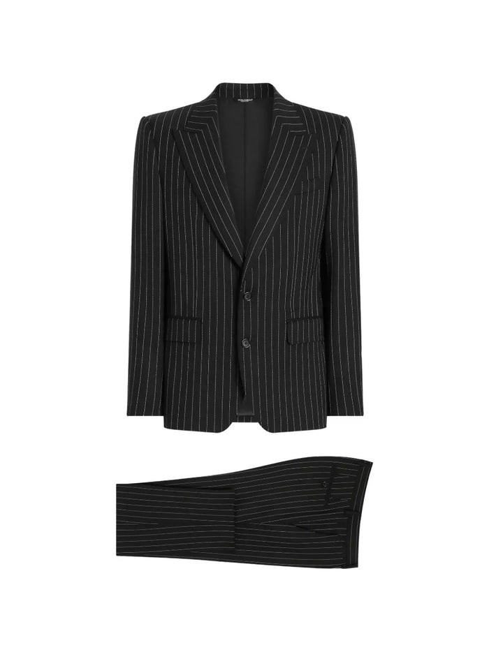Men’s Black Pinstripe 2-Piece Tuxedo Suit – Two-Button Jacket and Matching Formal Pants