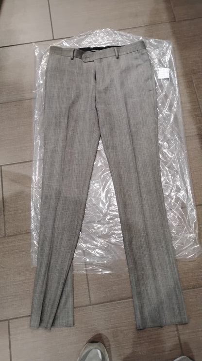 Vitali Brand Men’s Grey Textured Patterned 3 Piece Suit – Modern Fit Checkered Sharkskin with Blazer, Vest & Trousers, Business Wedding