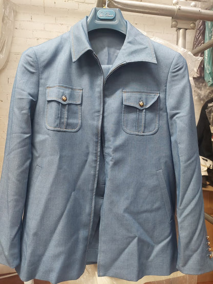 Men’s Light Blue Walking Suit – 2 Piece Casual Leisure Set with Zip Front Jacket Denim Style