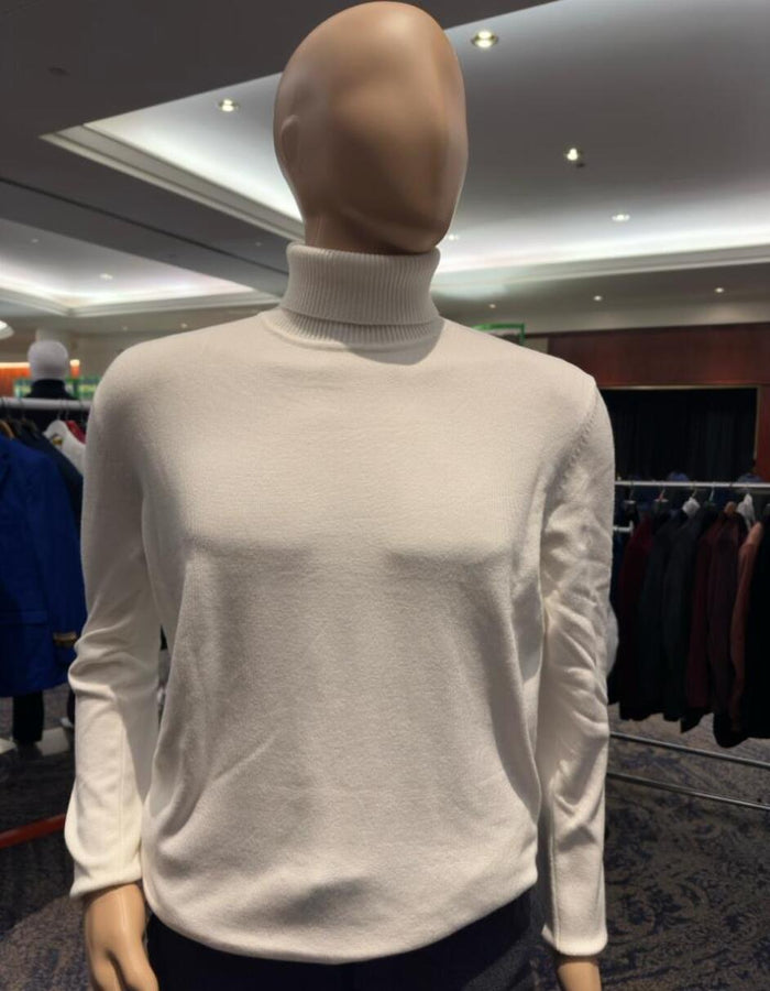 Men's Ivory Turtleneck Sweater  Classic Slim Fit Knit Pullover for Winter Elegance - Cream