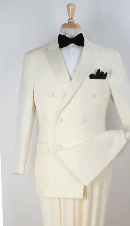 Men’s ivory Cream Double Breasted Suit – Classic Formal Tuxedo Style Suit for Weddings off White Color