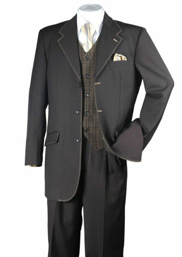 Tuxedo Men’s Dark choclate Brown Three Buttons 3 Piece Suit – Classic Brown 3PC Wedding, Church and Business Formal Suit for Men