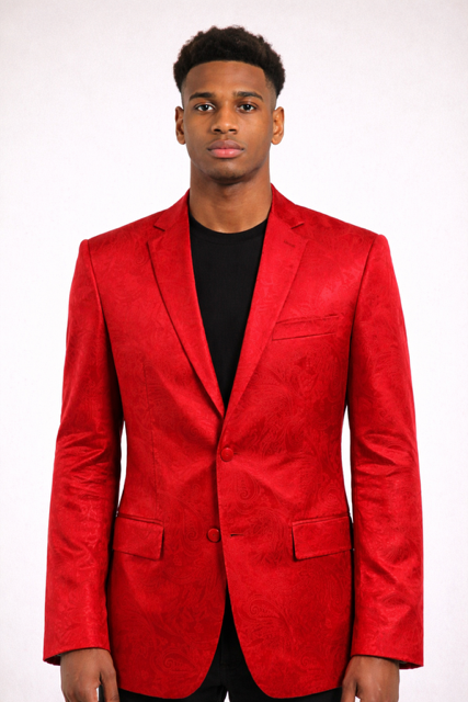 Mens Red Paisley Velvet Blazer - Christmas new year Sport Coat Jacket - Prom 2026 Collection