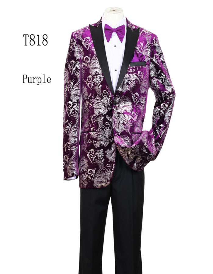 Men's Pinkish ~ Purple Paisley Tuxedo Jacket with Black Satin Lapel  Formal Prom and Wedding Blazer in Meganta Color