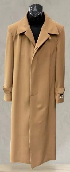 Mens Full-Length Camel Overcoat  Classic Long Microfiber-Blend Coat for Winter and Formal Wear Maxi Duster Coat