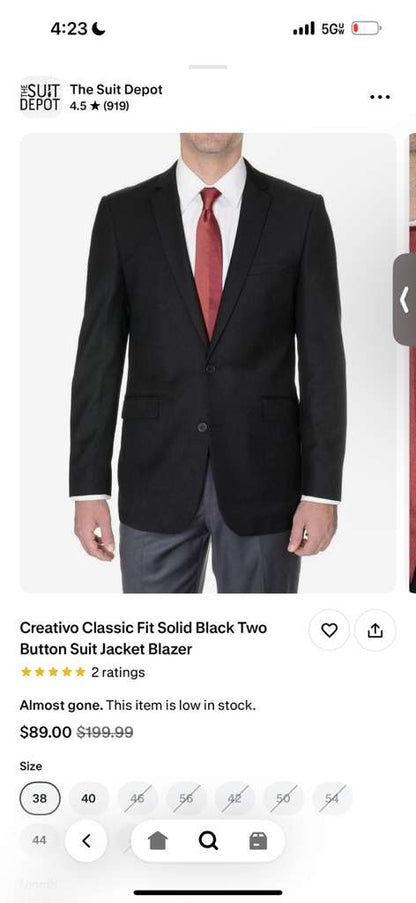 Men’s Solid Black Two Button Suit Jacket Blazer With White Pants | Black Blazer Sport Coat