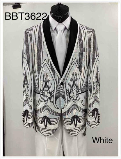 Men’s White and Black Patterned Tuxedo Blazer – Luxury Designer Dinner Jacket for Wedding, Prom and Formal Events New Year Christmas Holiday
