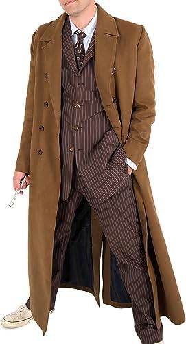 Men’s Brown Cotton Trench Coat Doctor Who 10th Doctor Inspired Long Coat – Classic Gabardina Style Overcoat, Vintage Winter Costume Jacket