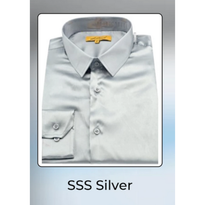 Mens Silver Satin Dress Shirt and Pants Set  Luxury Slim Fit Outfit for Parties, Weddings, and Formal Events