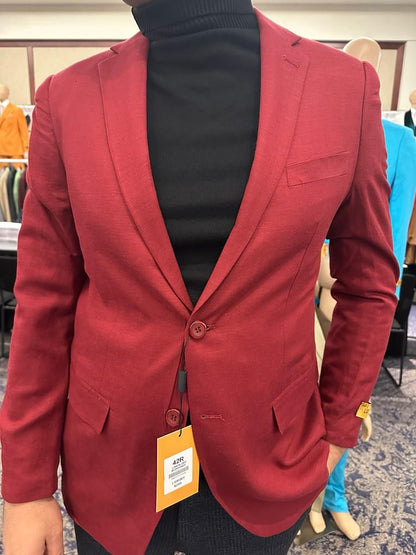 Mens Burgundy Red - Wine  Two-Button Sport Coat  Stylish Blazer for Business, Parties