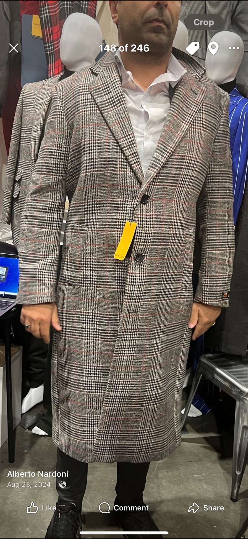 Mens Full length  Long Plaid Overcoat  Classic Checkered Wool Blend Winter Coat in Gray Color Checkered