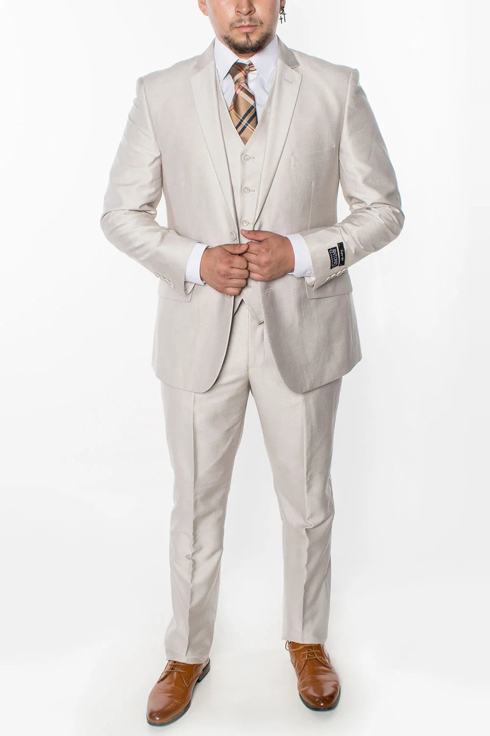 Men’s Sand champaign  Western Cowboy 3-Piece Suit – Light Cream Wedding Suit with Vest & Pants Slim Fitted