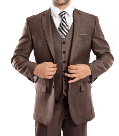 Men’s Brown Sharkskin 3 Piece Suit – Textured Two Button Vested Business Formal Suit for Wedding, Party Wear Elegant
